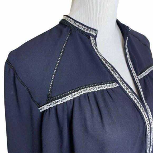 GREYLIN Split Neck Long Sleeve Crochet Trim Blouse - Picture 3 of 11